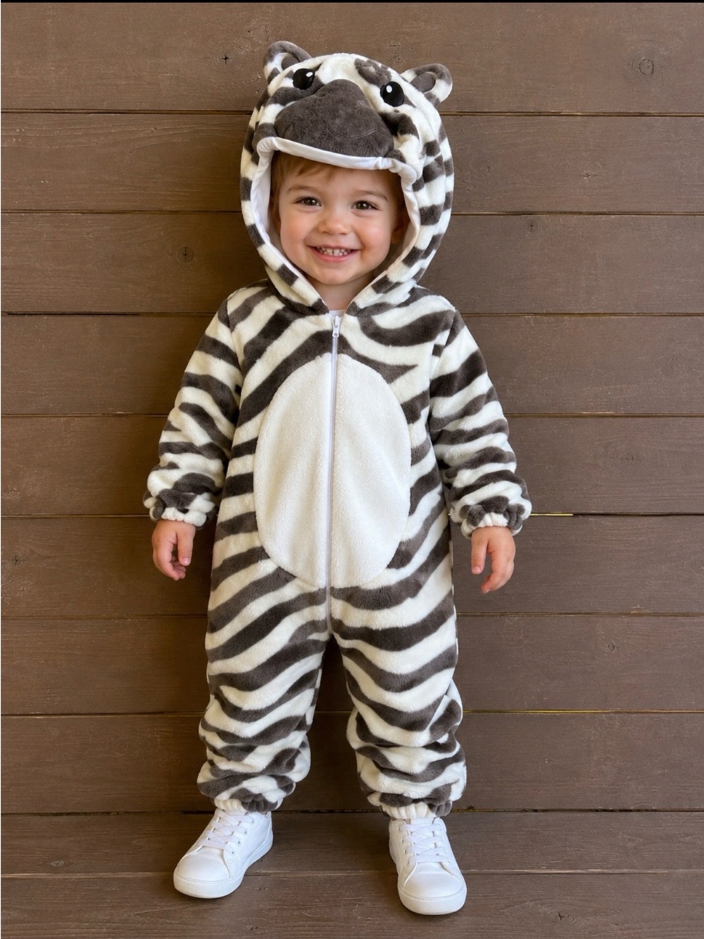 Plush Zebra Hooded One-Piece costume - Gray & White 18 months